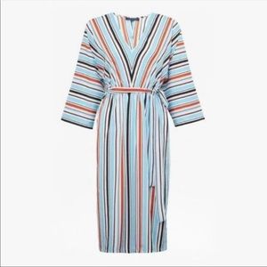 NWT French Connection Multi Stripe V Neck 3/4 Sleeve Dress